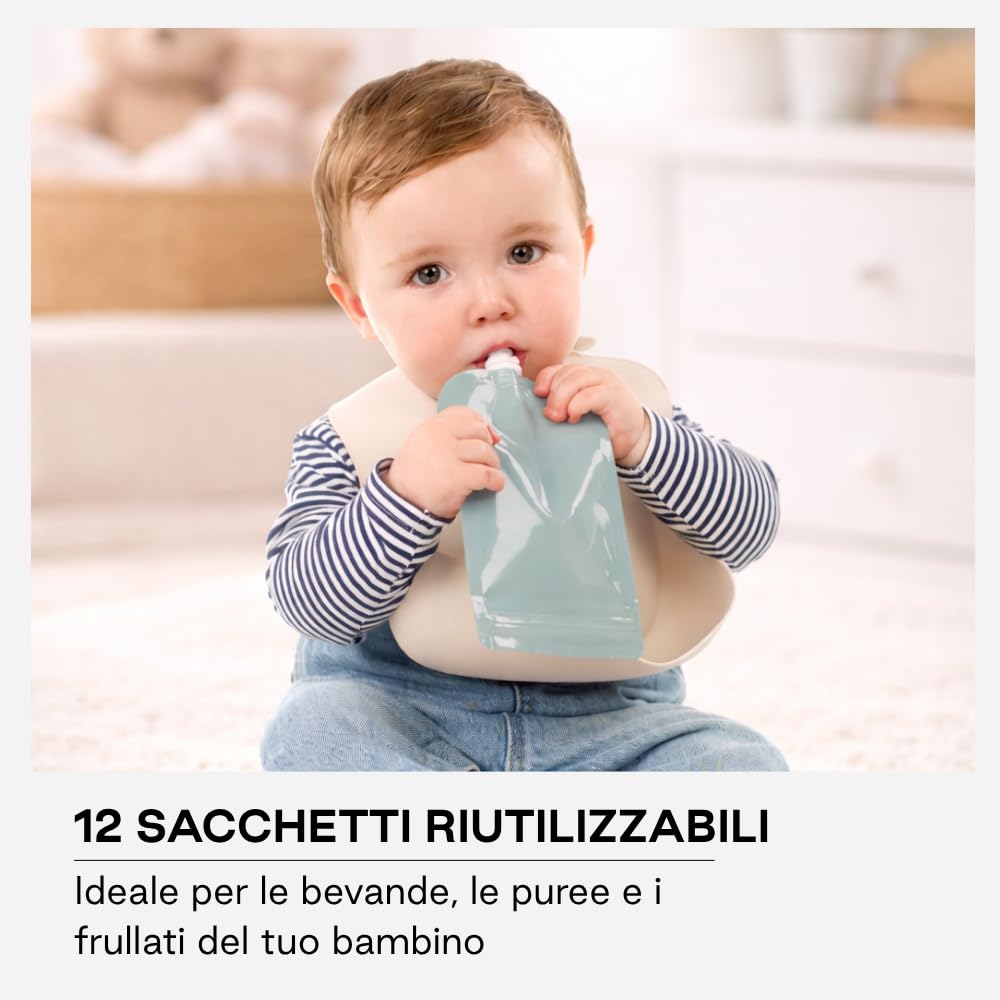 Jané Sacchetti Riutilizzabili per Pappa 100 ml, 12 Pezzi, BPA Free