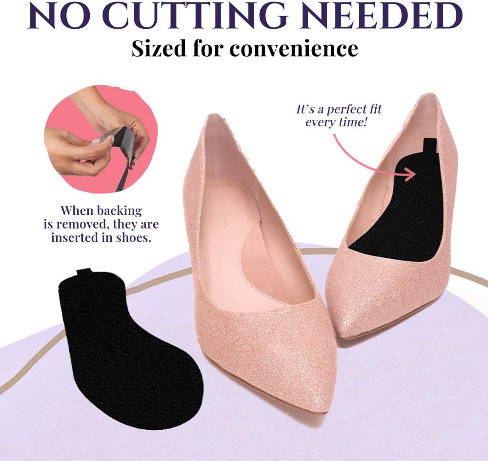 Accents Inserts - Shoe Inserts, Absorbent Shoe Insoles for Sweat and Odor, Ultra Thin Replaceable Barefoot Liners for Womens Shoes, Size 6-7, Midnight Black, 4 Pairs