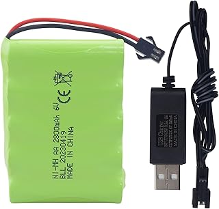 AA 6.0V 2800mAh SM-2P Plug Rechargeable Battery and USB Charging Cable for TB141 TB142 DE37 RC Car Toy Car Remote Control Excavator Truck Engineering Car Spare Battery