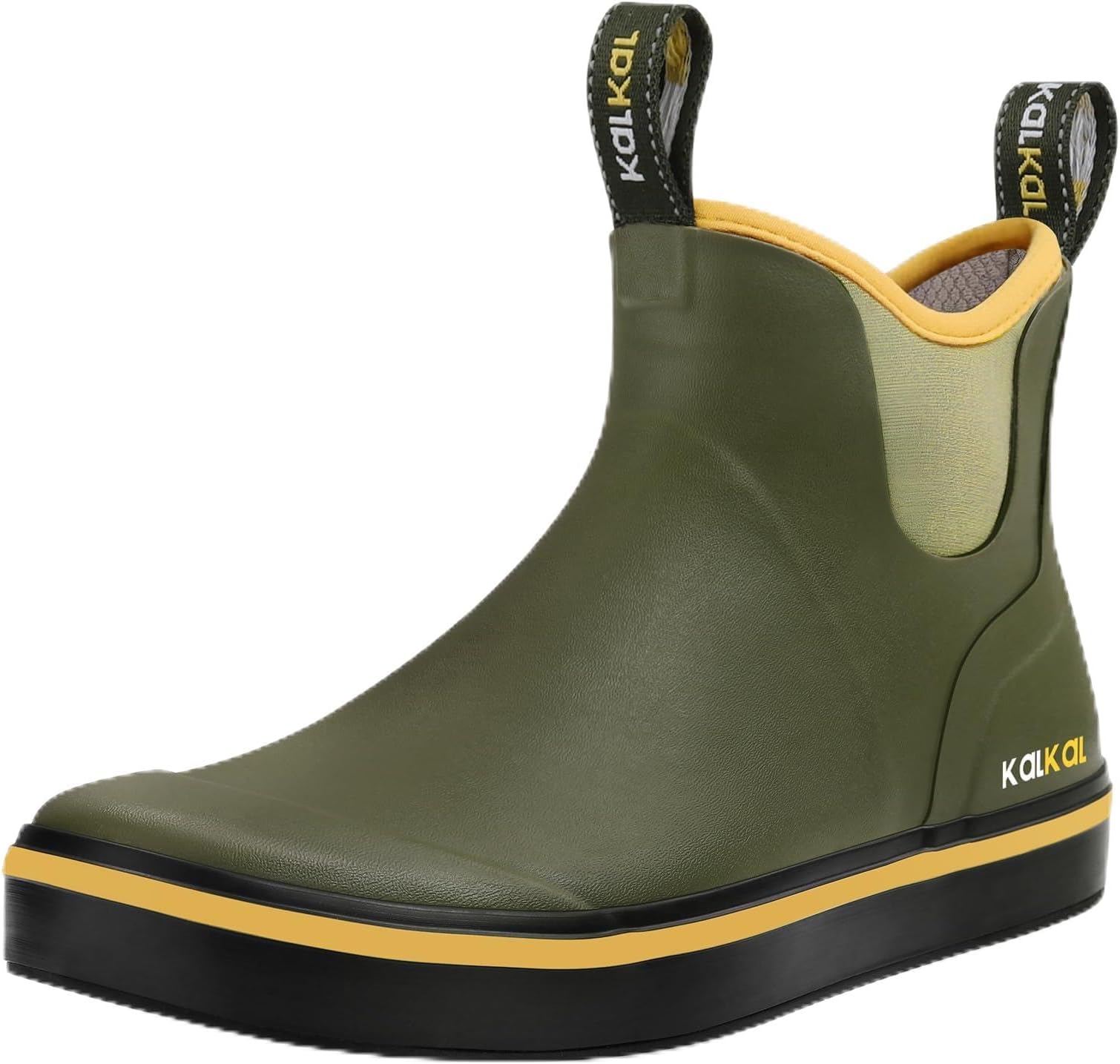 Men's Deck Boots Anti-Slip Saltwater Fishing Rain Boots with Memory Foam, Waterproof Rubber Ankle Work Boots for Sailing (Size 7-14)