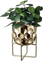 MyGift 7-Inch Hammered Brass Tone Metal Flower Planter Pot with Decorative Wire Riser Stand - Handcrafted in India