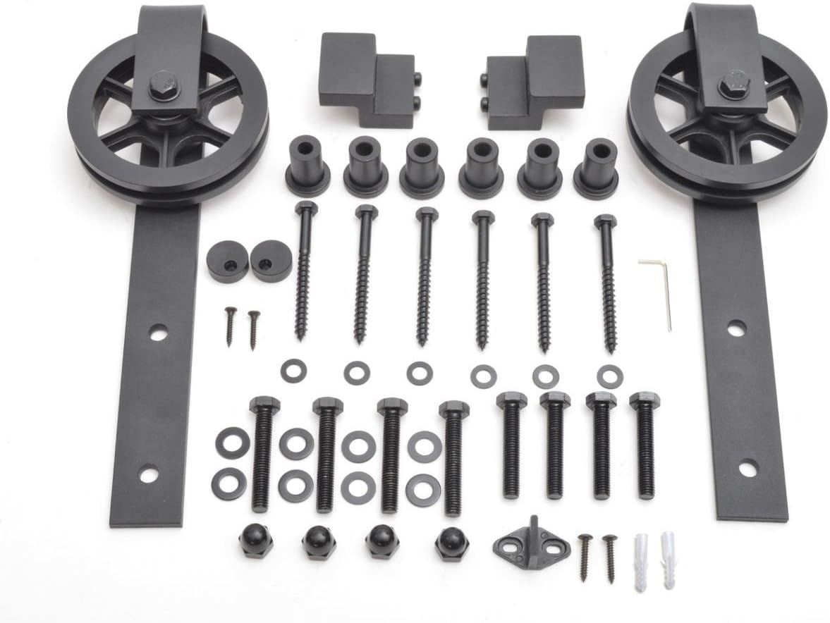 Black Spoke Wheel Vintage Industrial Sliding Barn Door Hardware Kit 12FT Two Door