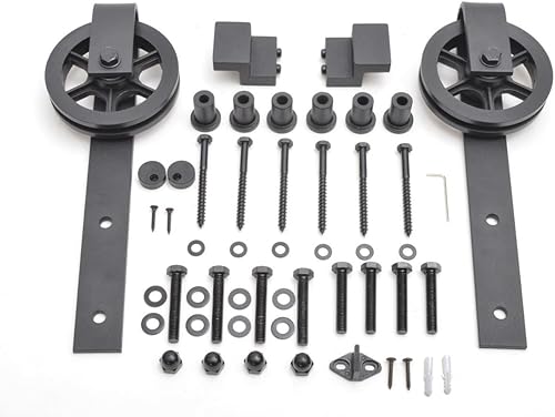 Puerta deslizante industrial negra del hardware de la puerta de granero de la vendimia de la rueda del radio, sola puerta de