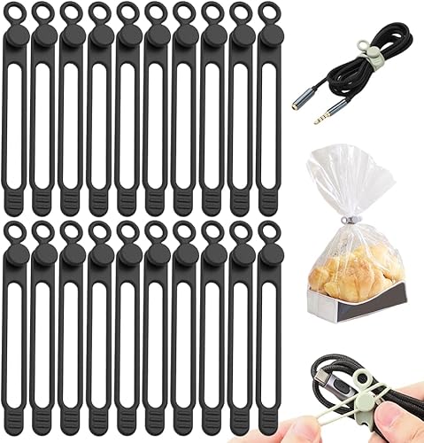 Miniatura 20 de Sujetacables de silicona, organizador de cables reutilizable de datos 2026, gestión de cables de viaje para electrodomésticos, gestión de cables