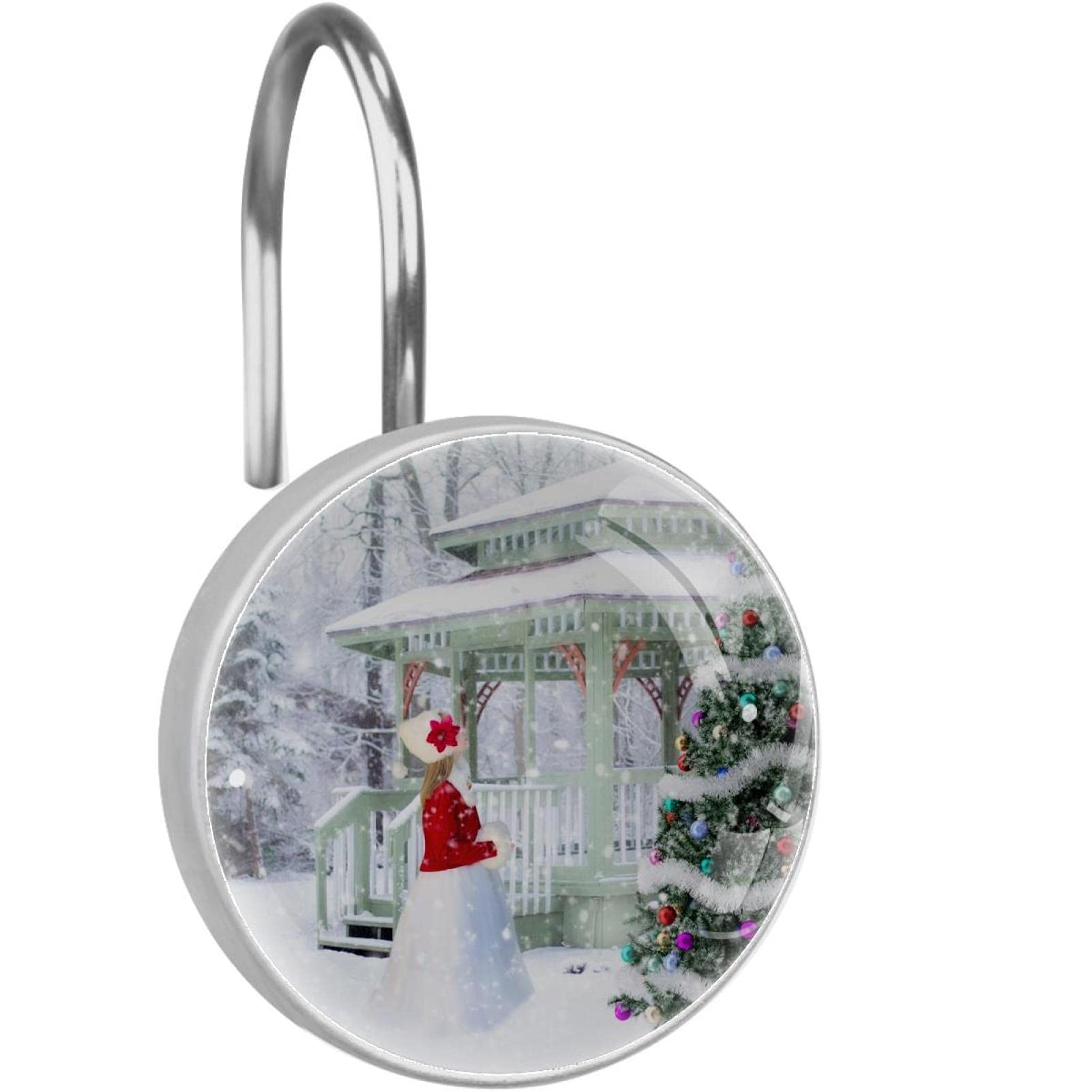 Crochets rideau de douche inox : lot de 12 anneaux décoratifs sapin de Noël
