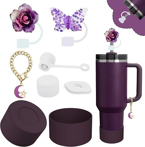 Miniatura 25 de Juego de accesorios para Stanley Cup, incluye 2 fundas de popote de 0.4 pulgadas, 1 tapón de silicona a prueba de derrames (juego de 3), 1 bonito