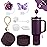 Stanley Cup Accessories Set,Including 2 Pcs 0.4in Straw Cover, 1 Silicone Spill-Proof Stopper Set of 3, 1 Cute Moon Handle Charm, 1 Silicone Boot Fits Stanley 40&30 Oz Tumbler (Plum)