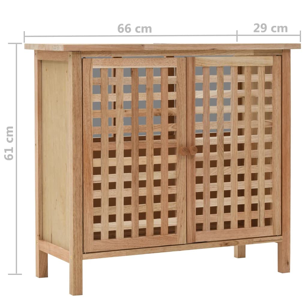 Szafka na umywalkę z litego orzecha włoskiego i sklejki, 66x29x61 cm, szafka do przechowywania łazienki z dwoma drzwiami z siatki, elegancki i przewiewny design, łatwy w montażu