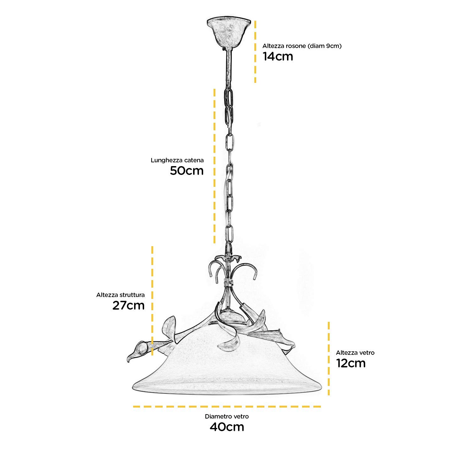 Onli Lucrezia Lampada a Sospensione E27, Avorio, 40 cm x h 90 cm