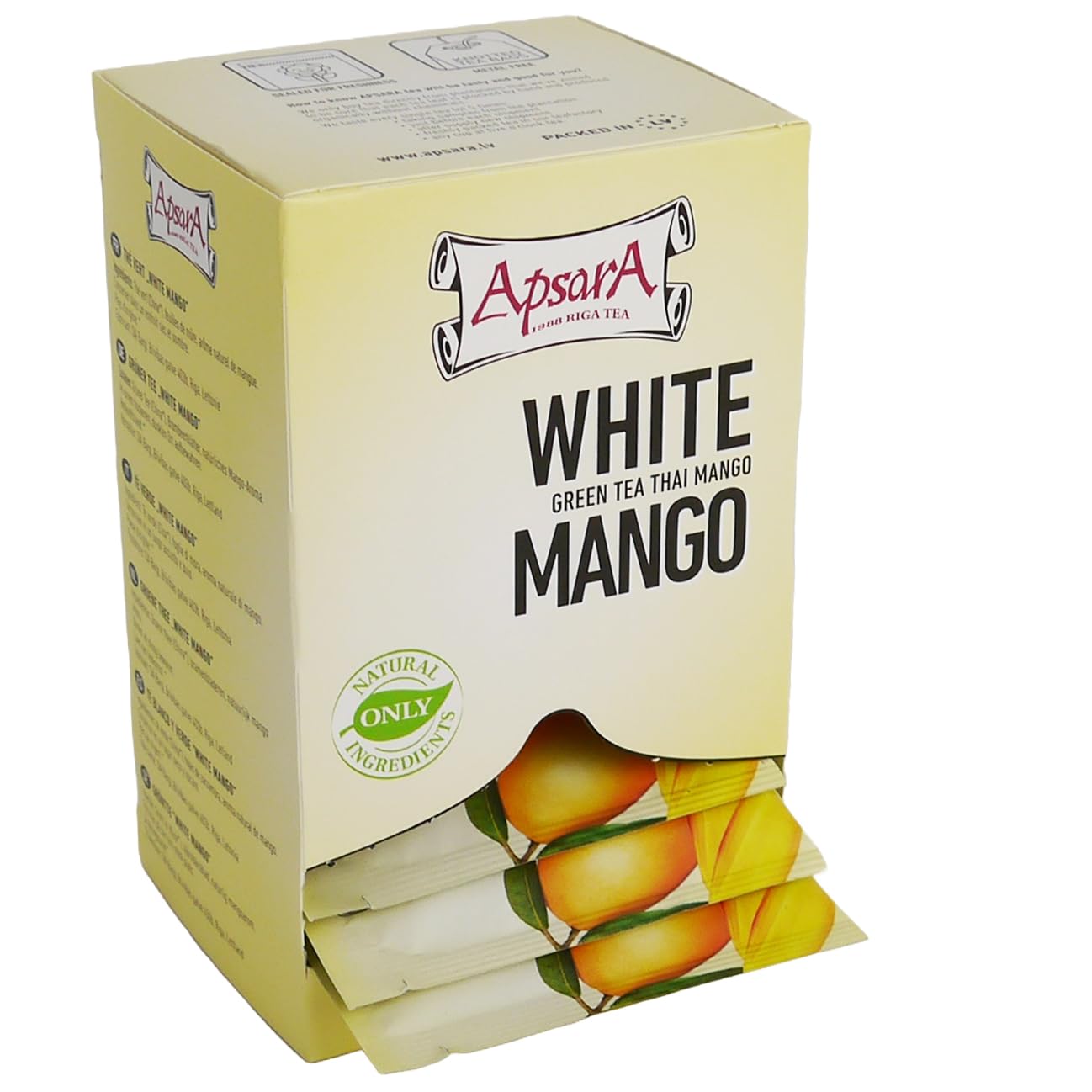 Apsara Premium té de Mango Blanco, juego de 3 (60 bolsitas), té verde y blanco con nota afrutada