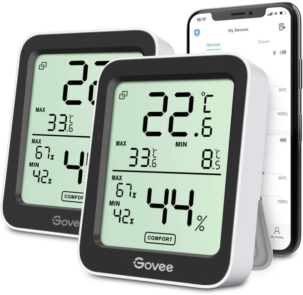 Govee Bluetooth Thermometer Hygrometer Innen, Digitale Thermometer 2 Stück | Präzise Temperatur Luftfeuchtigkeitsmesser mit App, Taupunkt/VPD, Benachrichtigungs, Datenspeicherung für Zimmer Gewächshaus