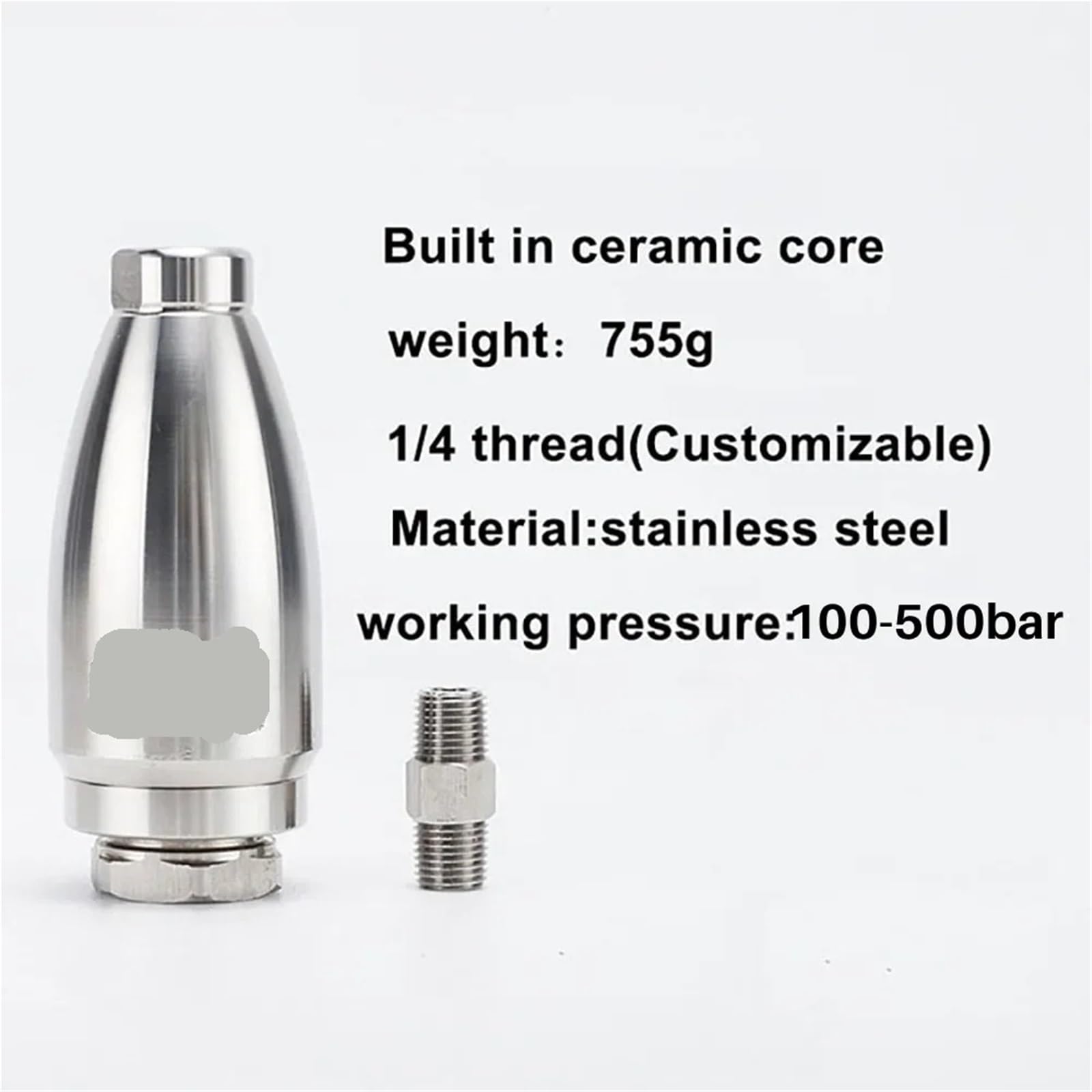 Ugello Turbo in Acciaio Inossidabile ad altissima Pressione da 500 Bar 7350 psi Ugello Rotante a 360° for idropulitrice(2pcs Repair Kit)