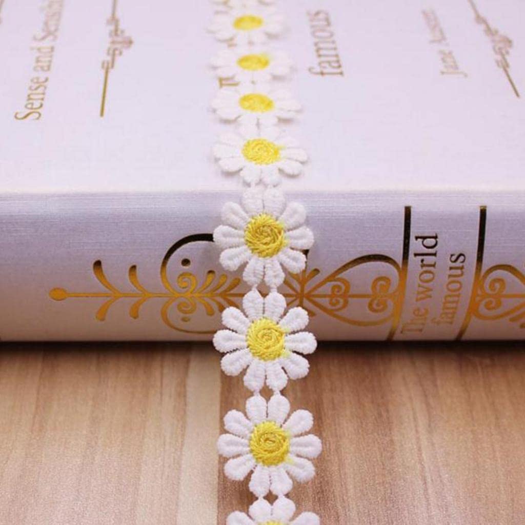 MERISHOPP® 3 Yards 25mm Daisy Embroidery Lace Trim Applique Ribbon Sewing Yellow|Crafts|Multi-Purpose Craft Supplies|Crafting Pieces|Ribbon 2
