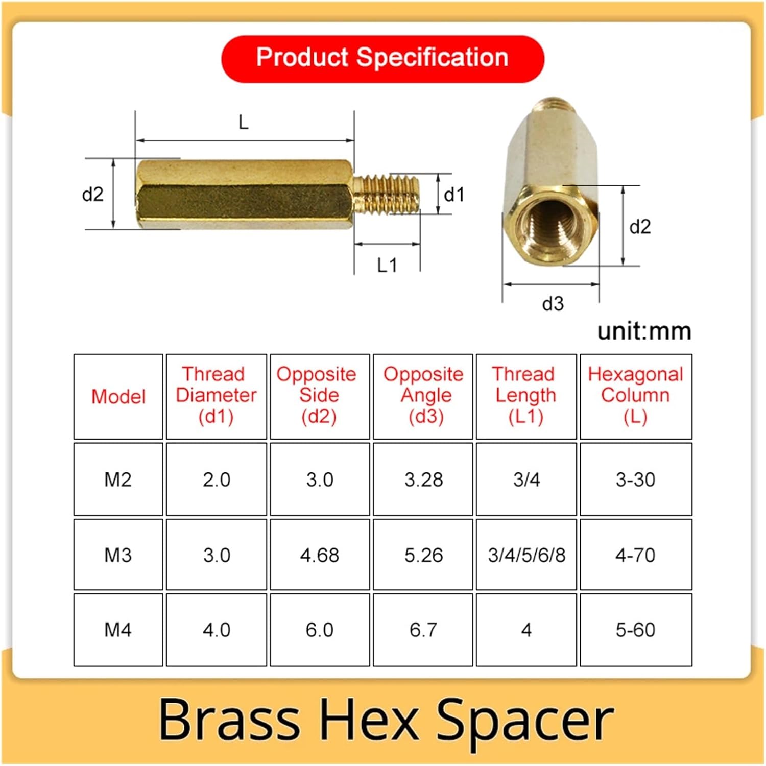 M3 M4 Hex Brass Male Female Standoff Board Rack Stud Hexagon Threaded Pillar Column Motherboard Spacer Bolt Screw (Color : Gold, Size : 60MM (5PCS)_M4 (Thread 6MM))