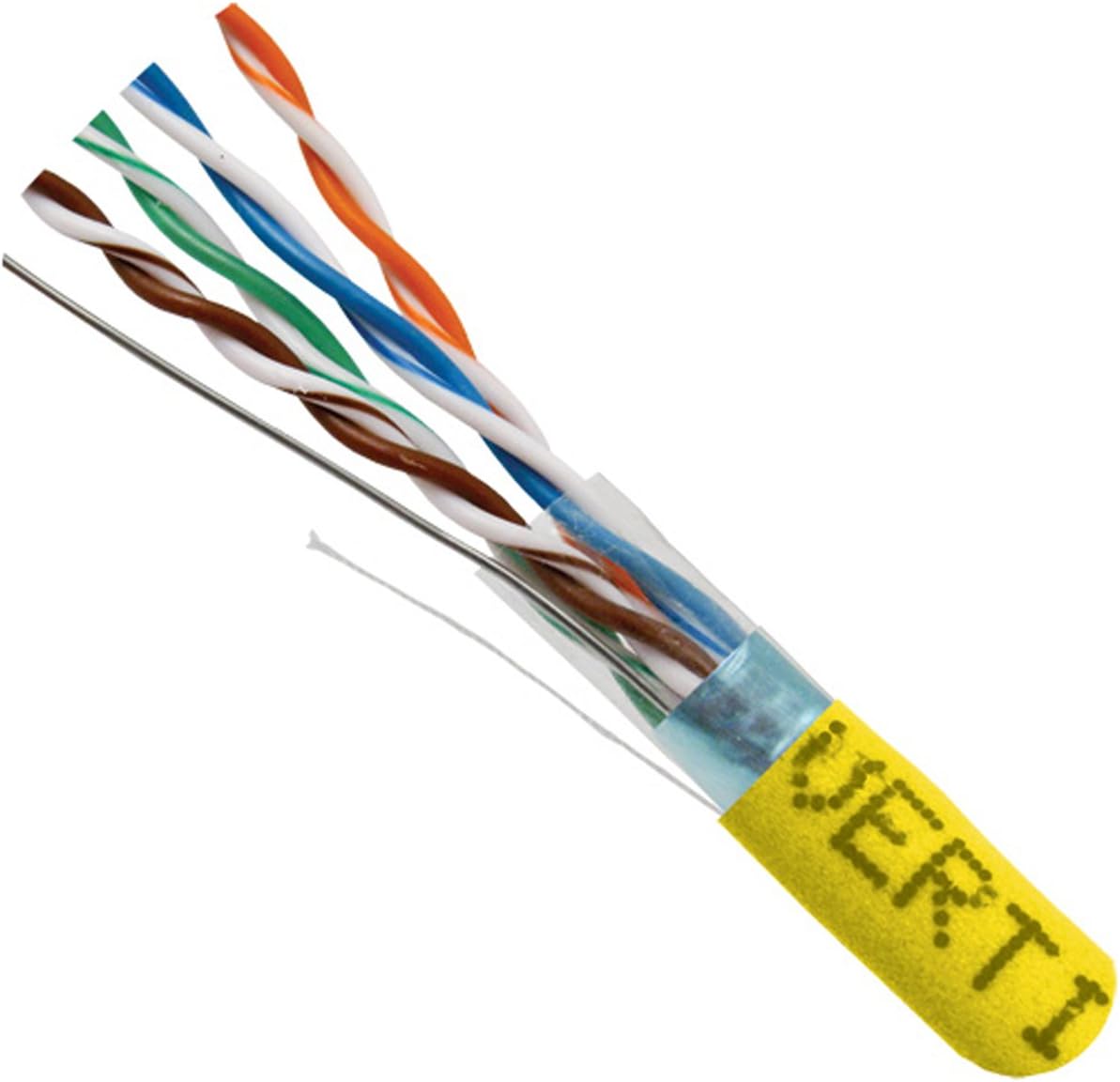Vertical Cable Cat5e, 350 MHz, Shielded, 24AWG, Solid Bare Copper, 1000ft, Bulk Ethernet Cable, Yellow