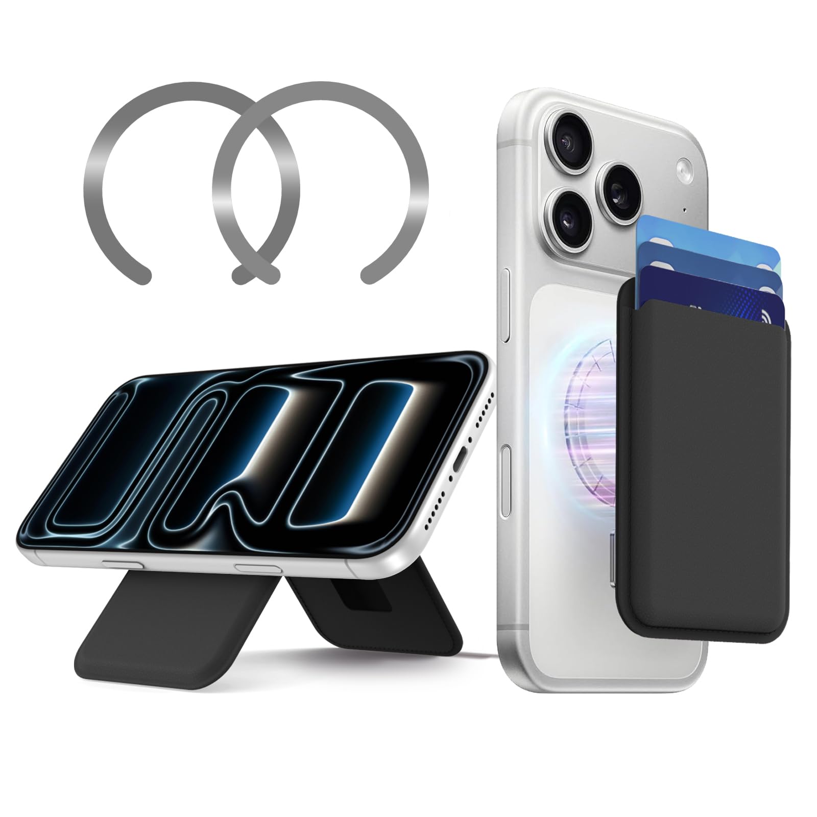 Magnetic Wallet Phone Card Holder, RFID Blocking, Ultra-Thin Leather Phone Wallet, Adhesive, Compatible with iPhone 17/16/15/14/13/12 Series (ProMax) and Selected Samsung Models Phone Cases (Black)-image-2
