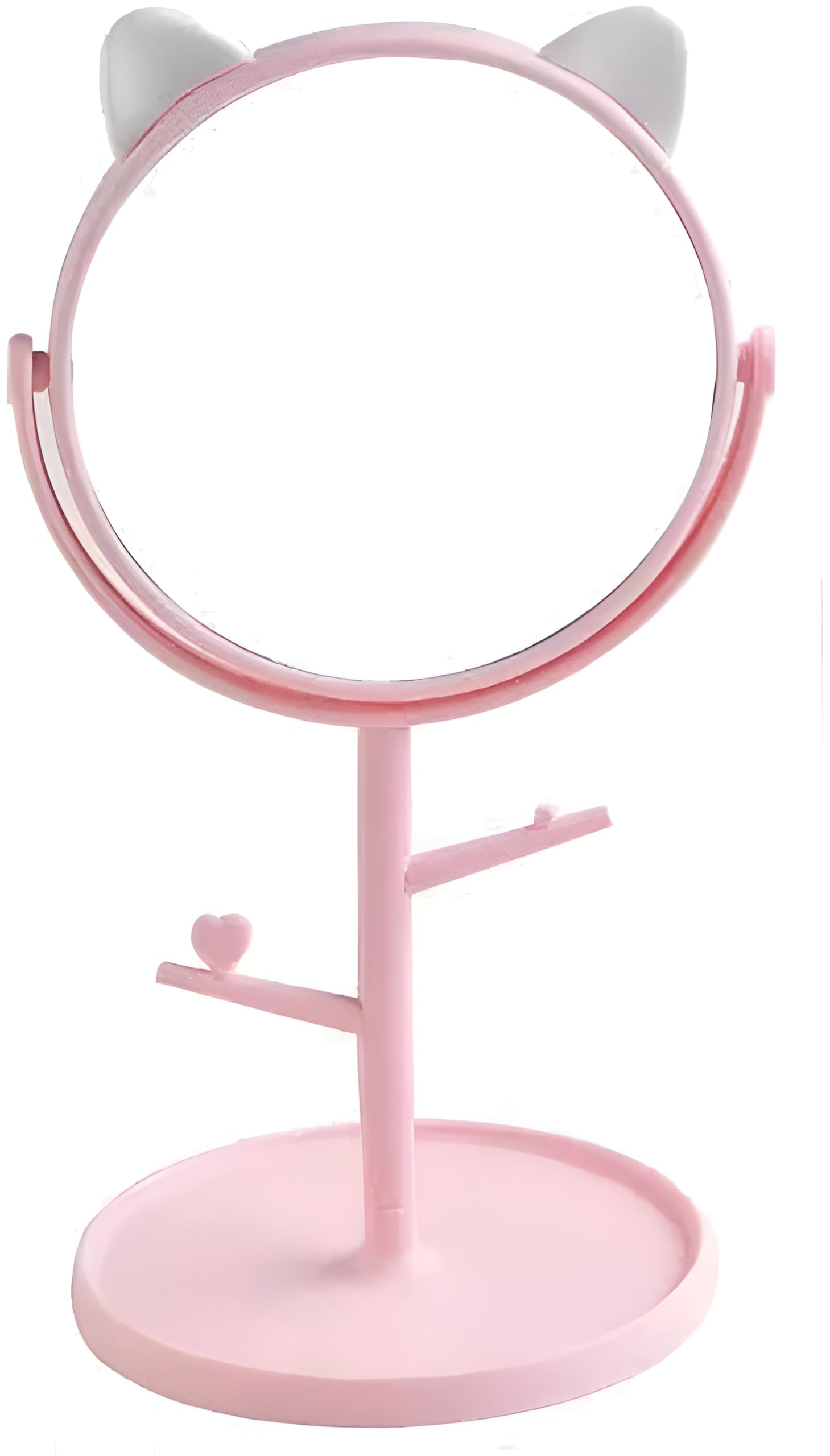 JENINA'S Makeup Mirror, Mirror in Cute Cat Ears Shape, Cosmetic Mirror, Vanity Mirror with Jewelry Holder 360° Degree Rotation Mirror (Pink)-picture-22