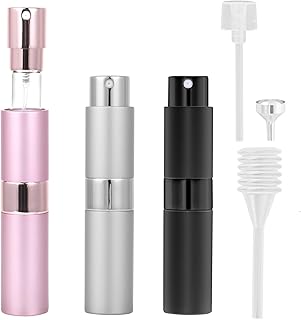 AiQInu atomizador perfume recargable, 3 Pcs 8ml Mini Botellas Atomizadoras perfume recargable con dosificador para Viajar y Salir (Rosa+Plata+Negro)