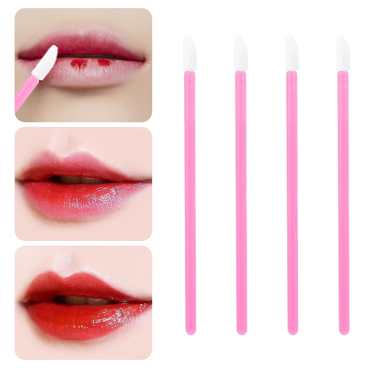 Tbestmax 200 Pcs Lip Wands Applicators, Disposable Lipstick Lint Free Brush Makeup Gloss Wands, Makeup Applicator Beauty Tool Kits Pink