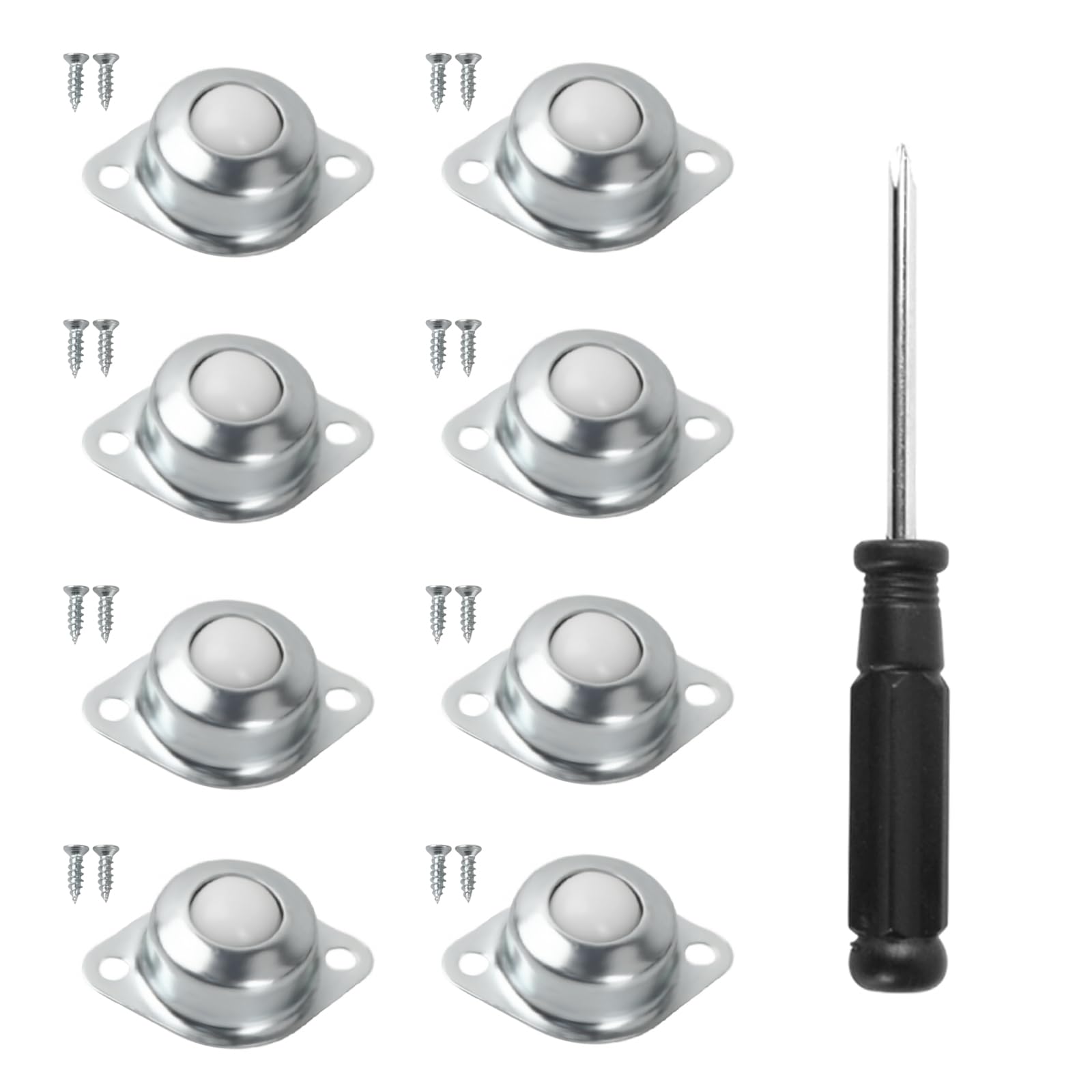 Rodamientos de Transferencia de Bolas 360° 8 Piezas, Ruedas Pequeñas de Nailon con 16 Tornillos para Gabinetes, Carros y Estantes