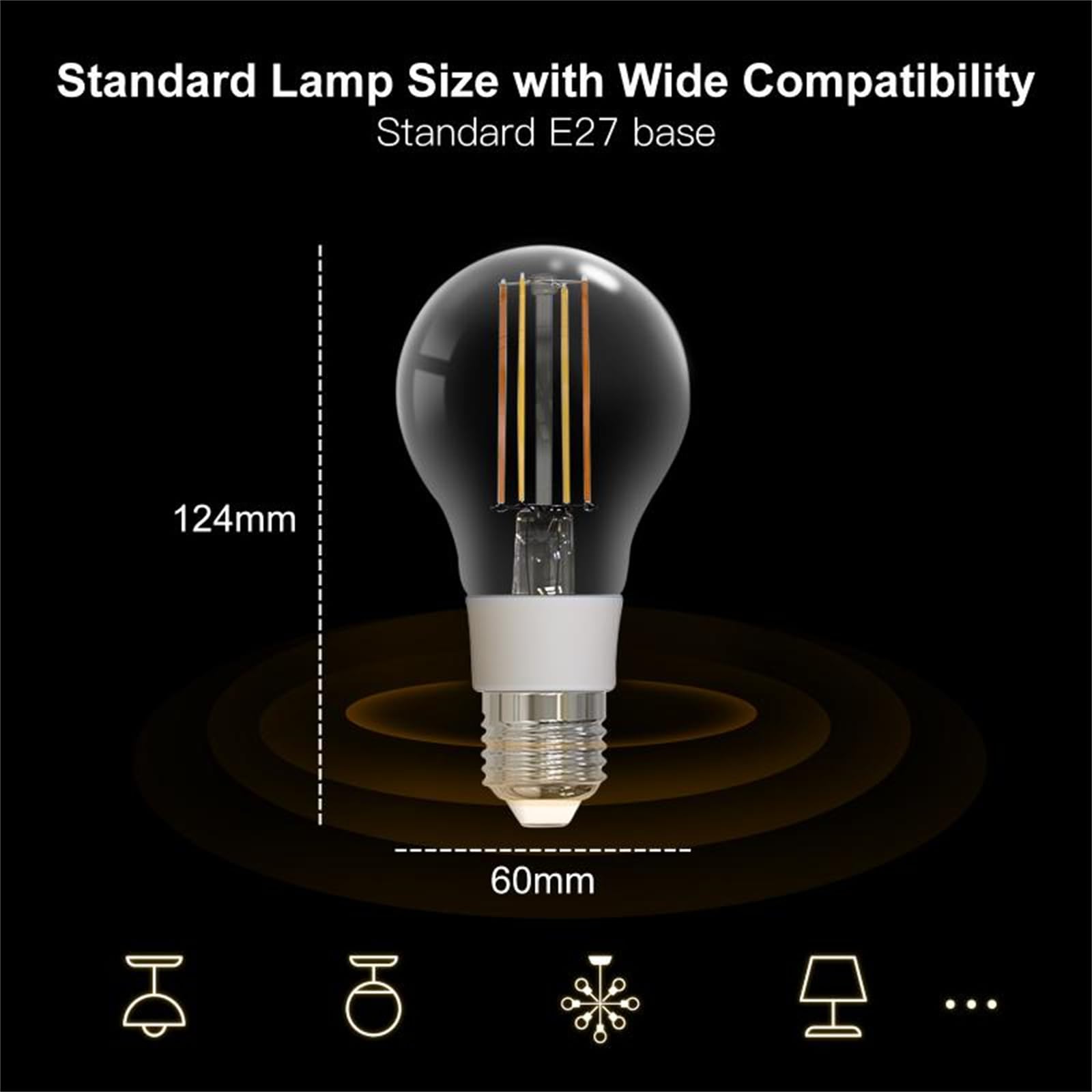 Bombilla LED, Tuya Wifi E27 7W Bombilla De Filamento Inteligente Lámpara De Luz LED Iluminación Regulable Vida Inteligente Alexa Control De Voz 2700K-6500K,2 pcs