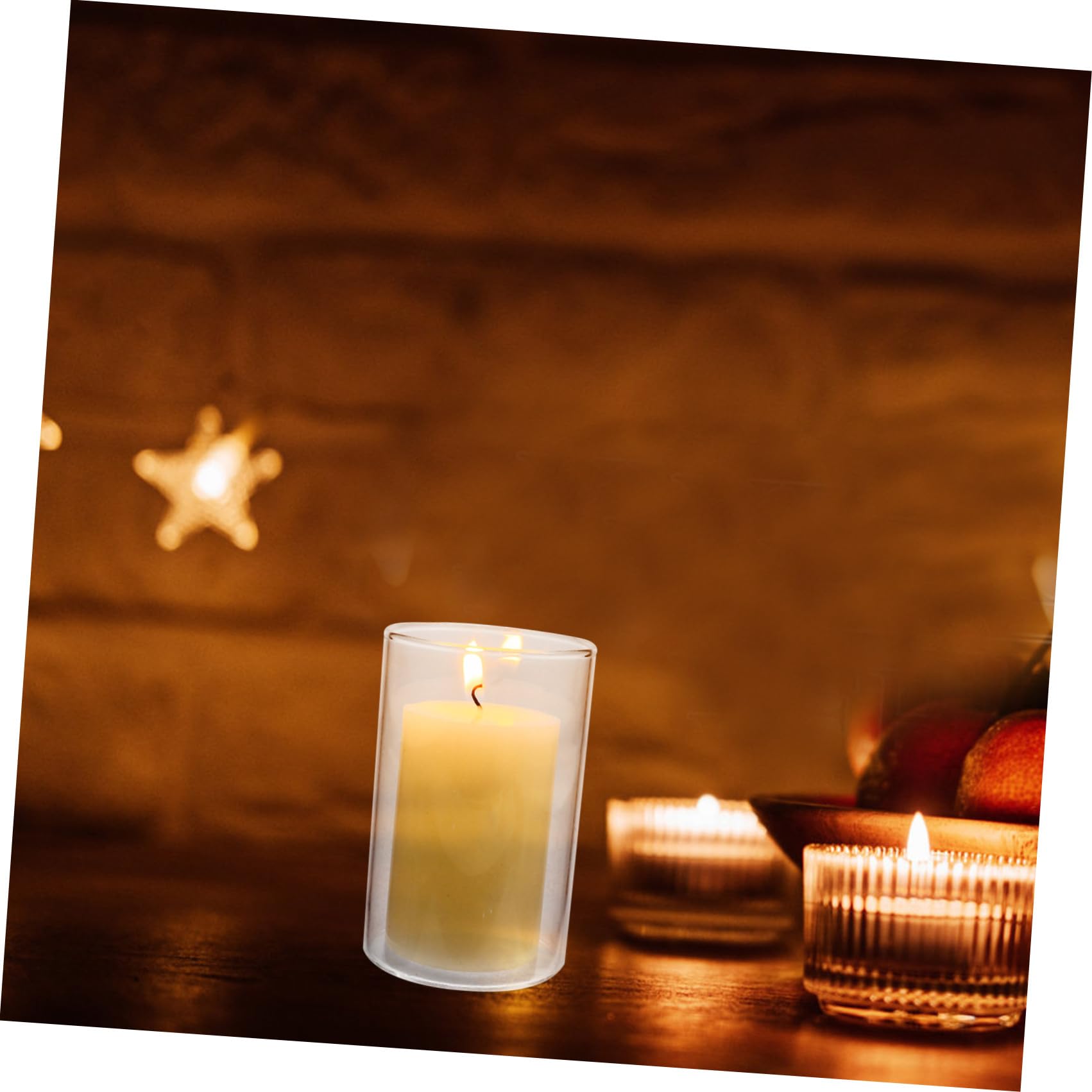 Candela in Vetro Bianca per Decorazione Casa e Bar, Forma Semplice, Atmosfera Accogliente per Intima o Festa