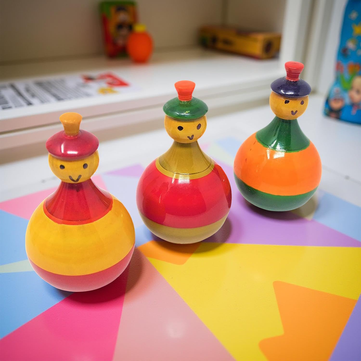 Wooden Roly Poly Balancing Dolls for Kids (1 Years+) - Set of 3 Pieces - Develops Curiosity & Fine Motor Skills