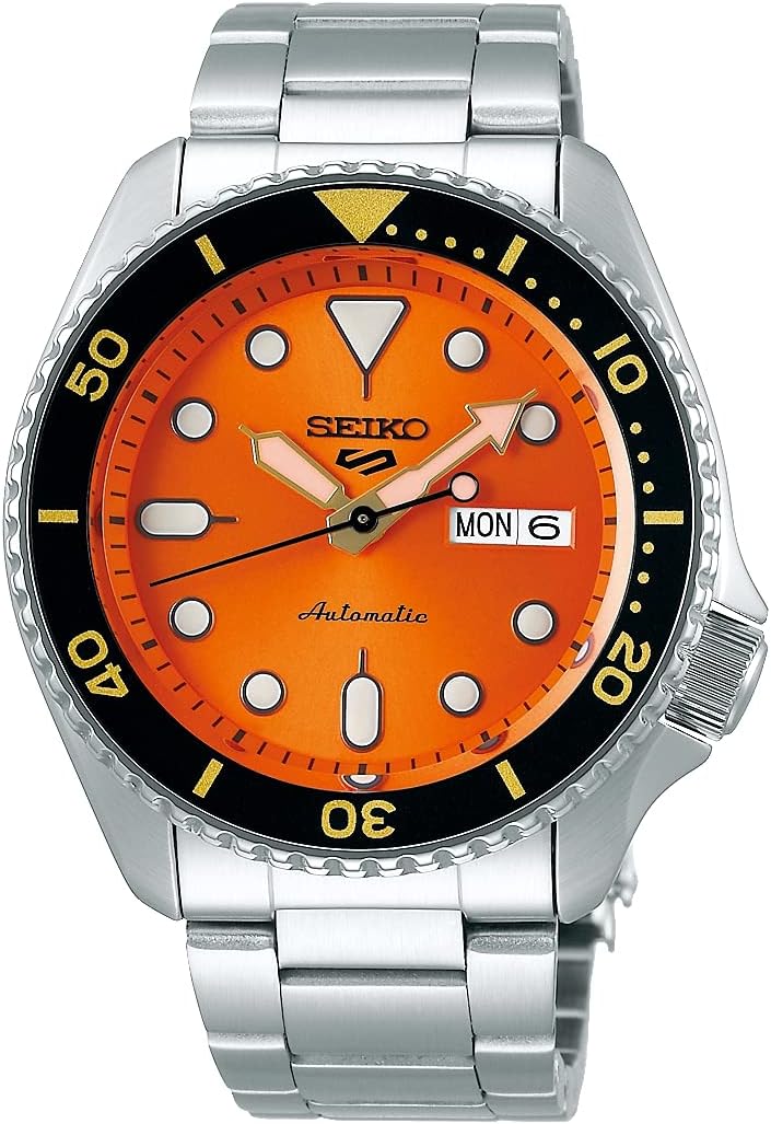 Seiko Analog Orange Dial Silver Band Men's Stainless Steel Watch-SRPD59K1