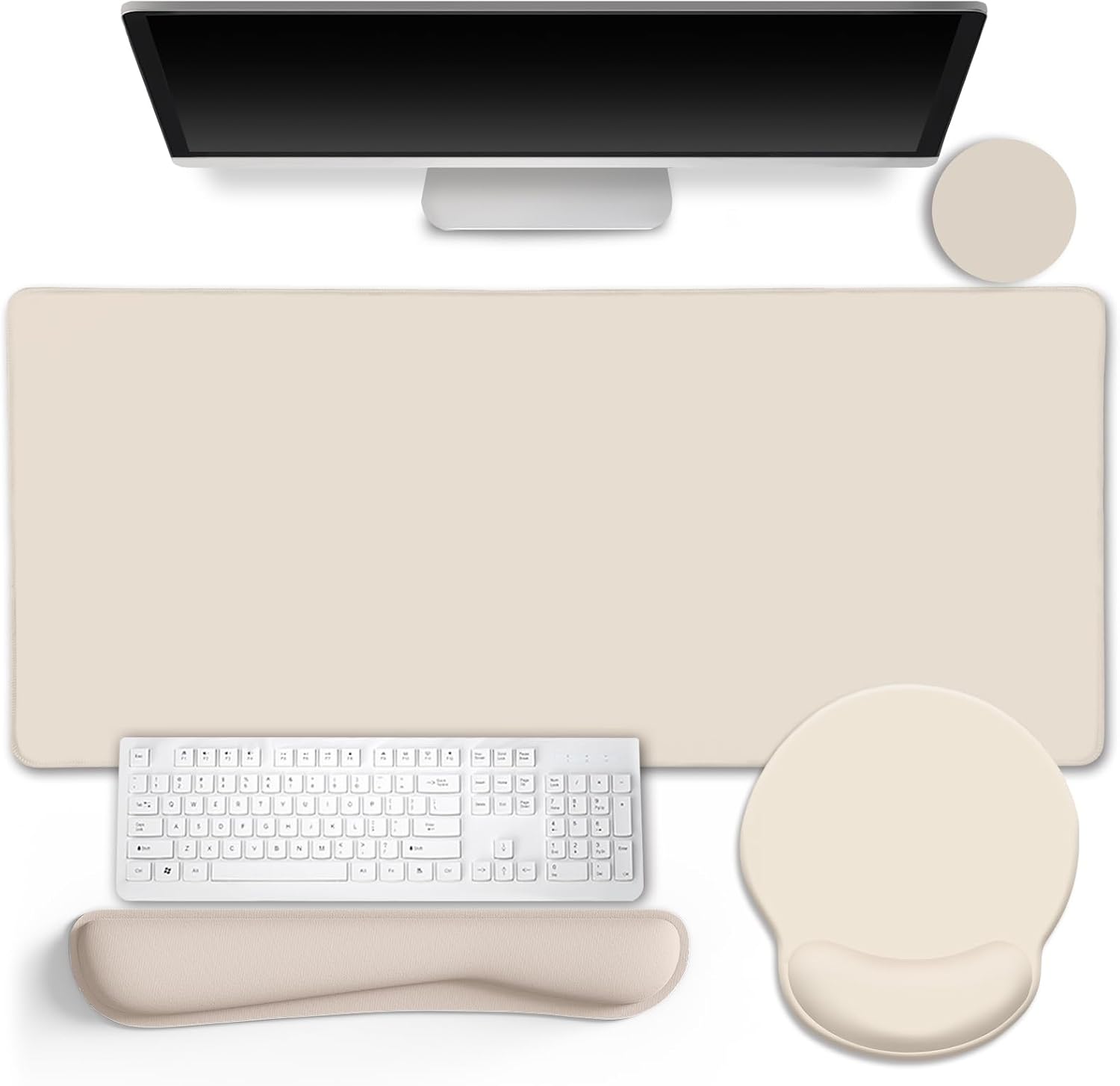 LIMKRIAN Oatmeal Beige Desk Mat Set, Large Mouse Pad & Keyboard Wrist Rest