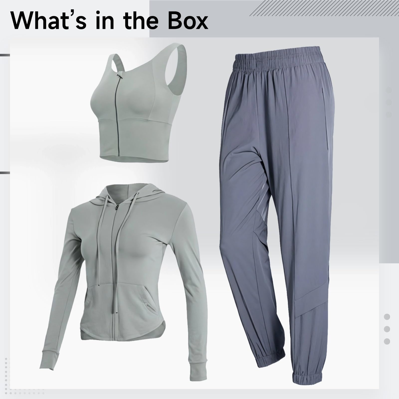 Conjuntos de entrenamiento de tres piezas para mujer con brasier deportivo y chaqueta, conjuntos de yoga de 3 piezas para mujer, tela transpirable, XXL para rangos de altura y peso