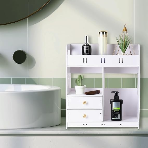 Bathroom Wall Cabinet Bathroom Cabinet Wall Mounted wih 2 Door & 3 Drawe, Over The Toilet Storage White Wall Mounted Medicine Cabinets for Bathroom Laundry Room Kitchen White