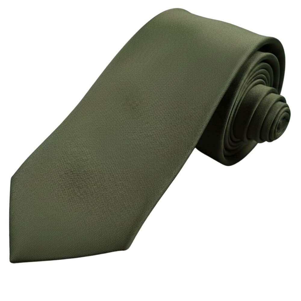 Men’s Premium Olive Green Neck Tie – Classic Solid Formal Business Wedding Tie for Men – Luxury Satin Finish Standard Length Necktie – Elegant Office Party Accessories-image-33