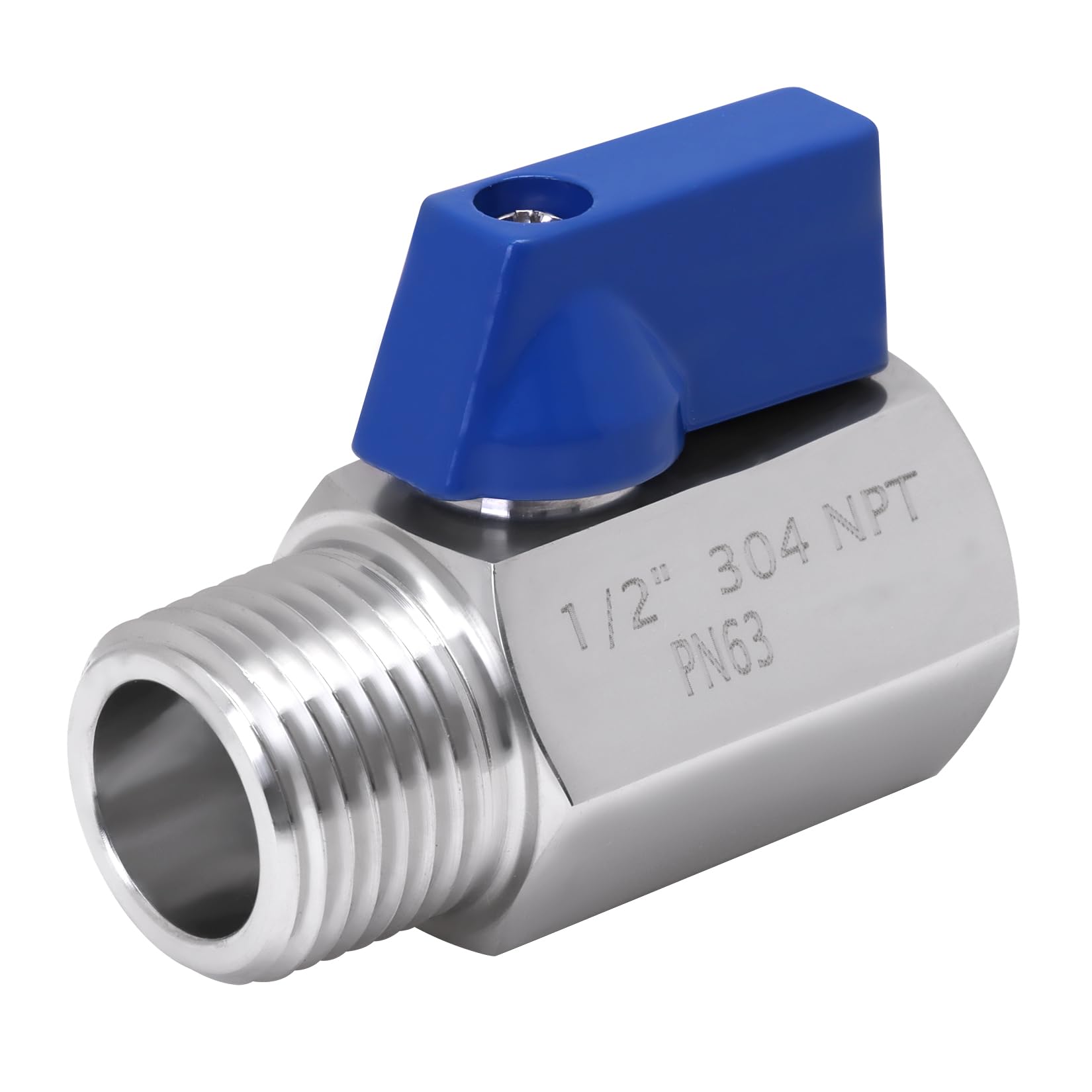 Válvula de bola en acero inoxidable de 1/2 pulgada con rosca NPT hembra macho fina