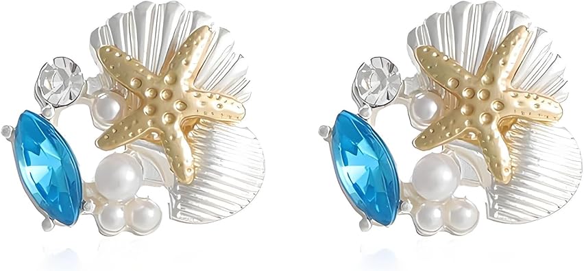 Starfish Stud Earrings for Women Dainty 14K Gold Silver Rhinestone Starfish Earrings Handmade Boho Sweet Ocean Earrings Summer Beach Jewelry Gifts