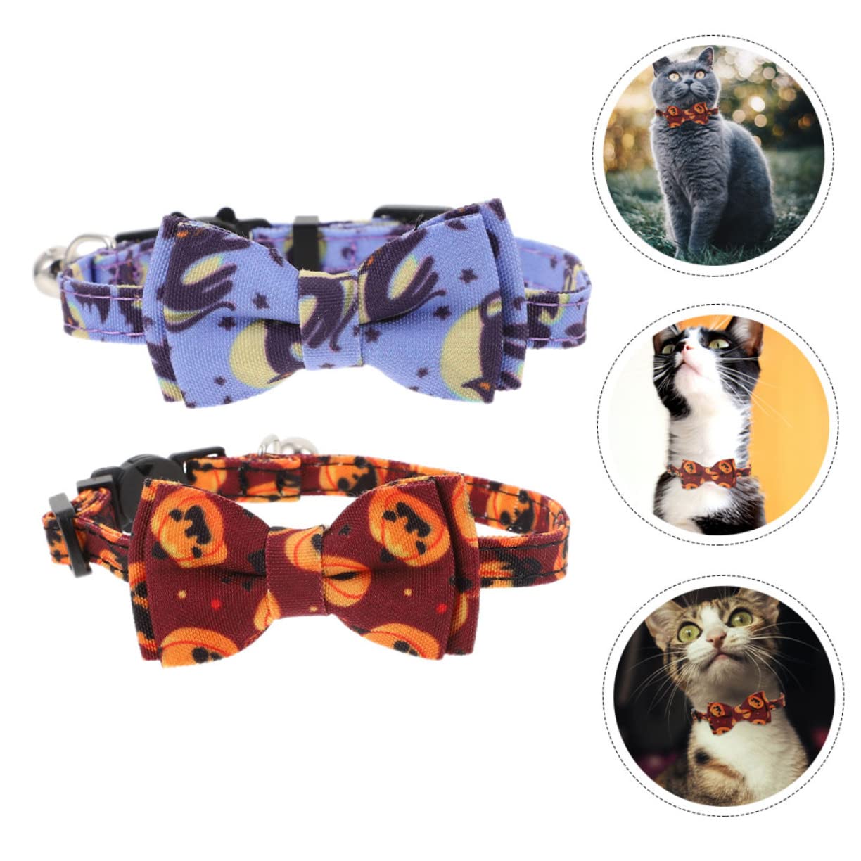 Kisangel 6stücke Katzenhalsband Mit Halloween- Verstellbar Mit Glöckchen Und Schleife Für Kätzchen Und Kleine Hunde Dekorative Haustierhalsbänder Für Feste Und Feiertage