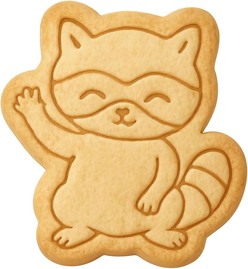 Waving Raccoon Cookie Cutter & Stamp - 4x3.6 Fun Kitchen Baking image 2