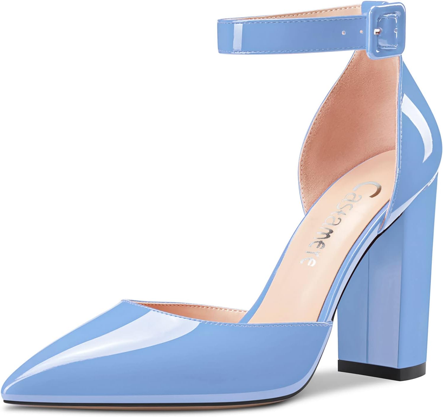 Castamere Women's Chunky Block Heel Sandals – Pointed Toe, Ankle Strap, Clear 3.9 Inch Heels