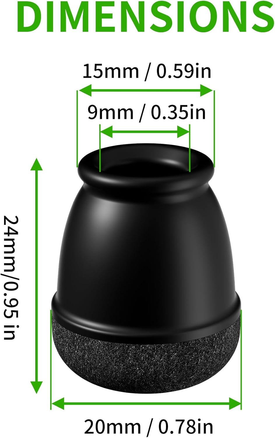 24 Pcs Extra Small Chair Leg Floor Protectors, Silicone Chair Leg Protectors for Hardwood Floors, Round Felt Pads Caps Chair Leg Covers to Protect Floors from Scratches & Noise(Black, Fit 0.35"-0.55")