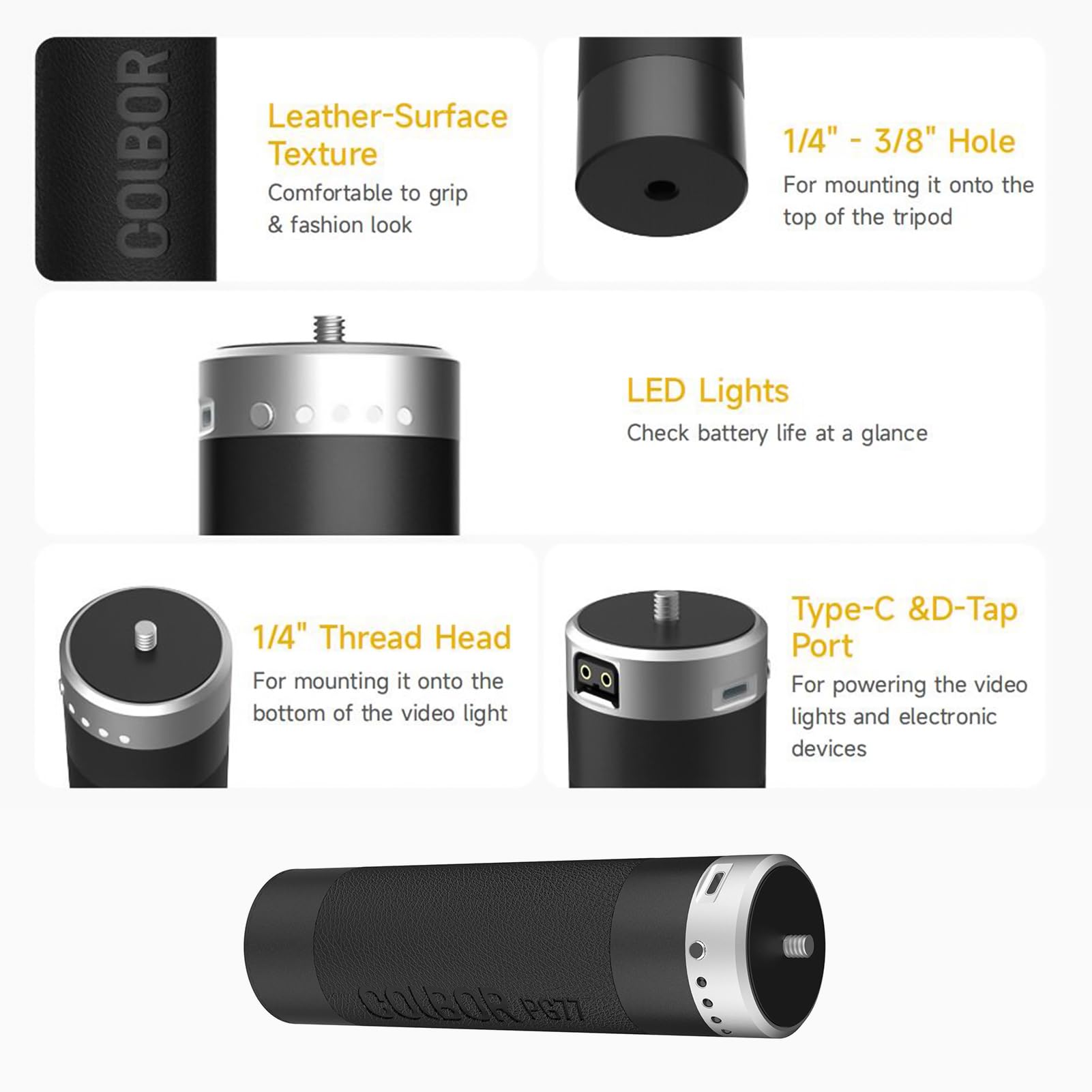 Nutriess 77WH Battery Grip D Tap Type C Interface Built in Large Capacity Power Supply for CL60 CL100 W60 W100 Video Lamp