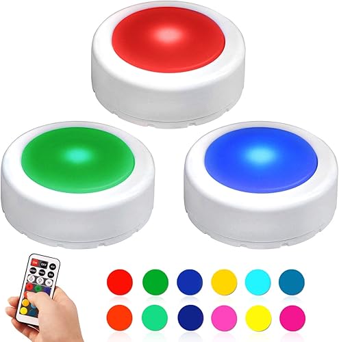 Novelty Place Luces LED de disco con control remoto, iluminación regulable para debajo del armario, luces de grifo a pilas, 12 luces RGB