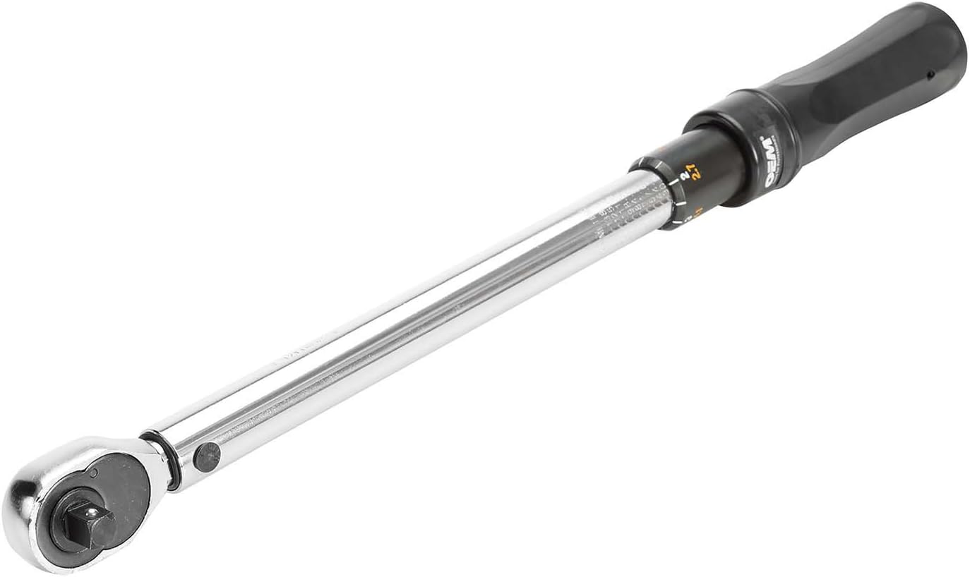 OEMTOOLS 25686 Click Style 3/8 Inch Drive Torque Wrench, 10 – 100 Ft-Lbs. of Torque, Enough Torque for Tire Lug Nuts, High Accuracy, 45 Tooth Ratchet Head, Chrome