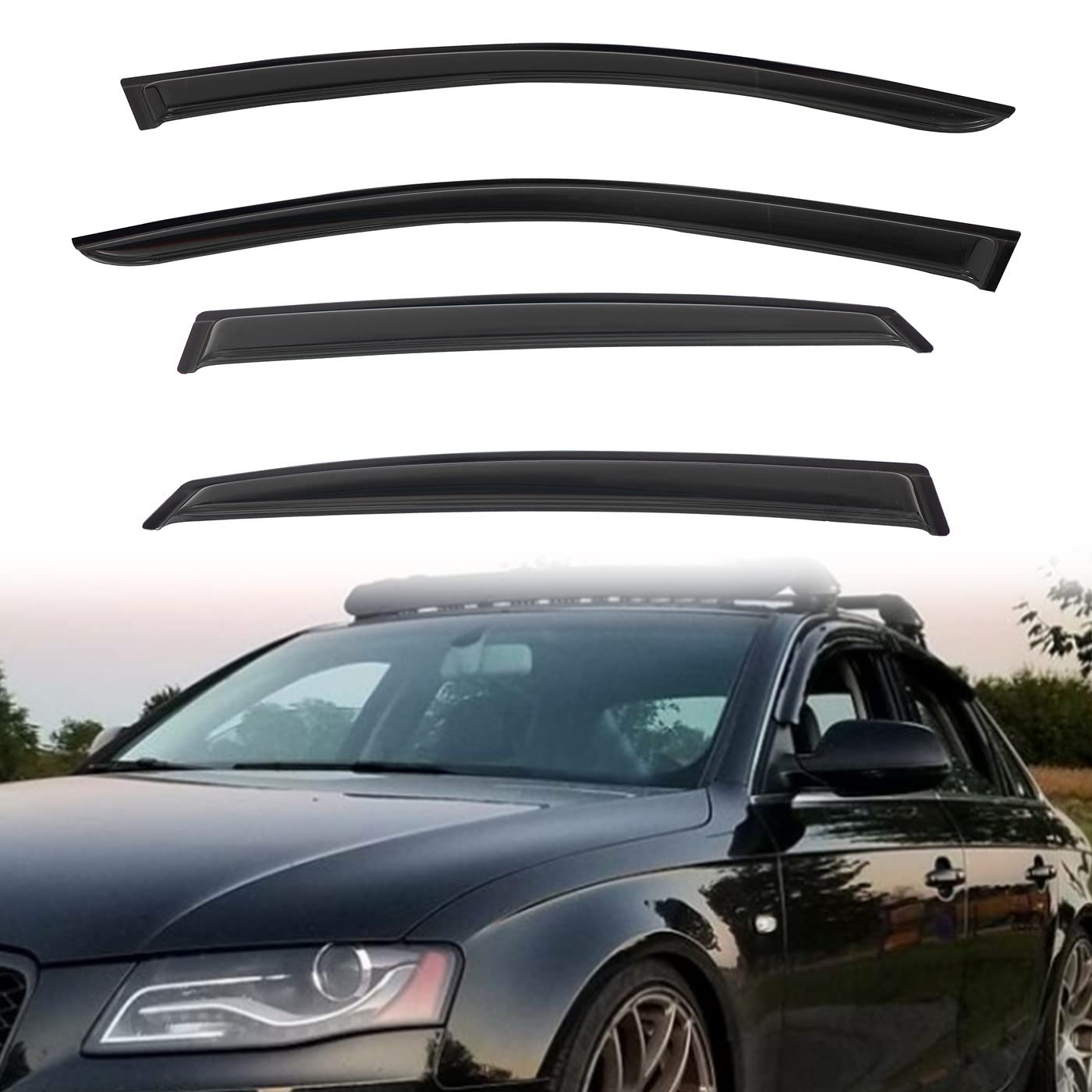 pldde 4pcs out-channel smoke tint rain guard compatible with 2009-2015 audi b8 a4/a4 quattro/s4 4-door sedan tape-on vent deflector window visors car accessories