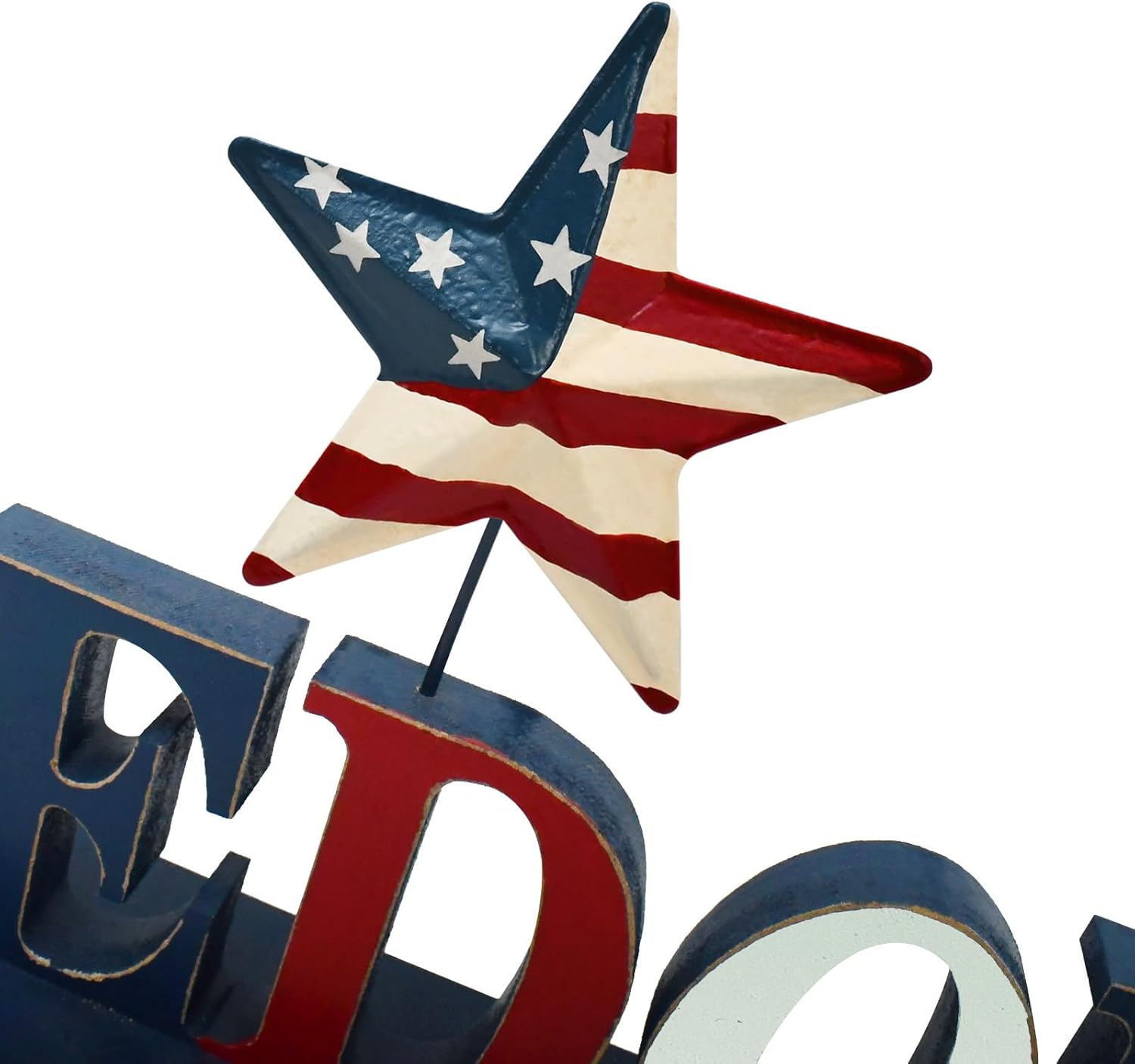 4th of July Wood Freedom Letter Sign Patriotic Table Decor, US Flag Cutout Block Letter Freestanding Freedom Sign Table Centerpiece Decor for Veterans Day Labor Day Memorial Day