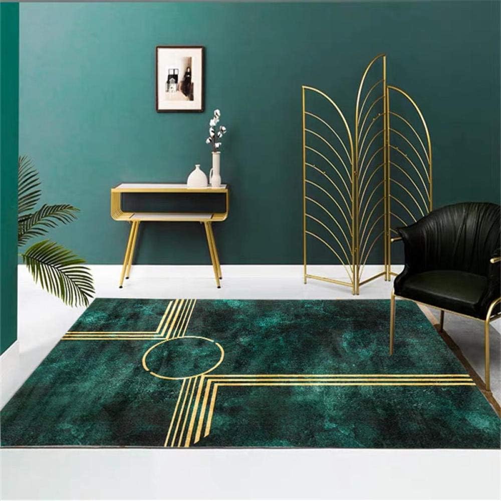 QiJi-Home Nordic Style Rugs Living Room Large carpet for Hallways, Living Room Bedroom & Kitchen Art geometric dark green gold-0.8×1.2M