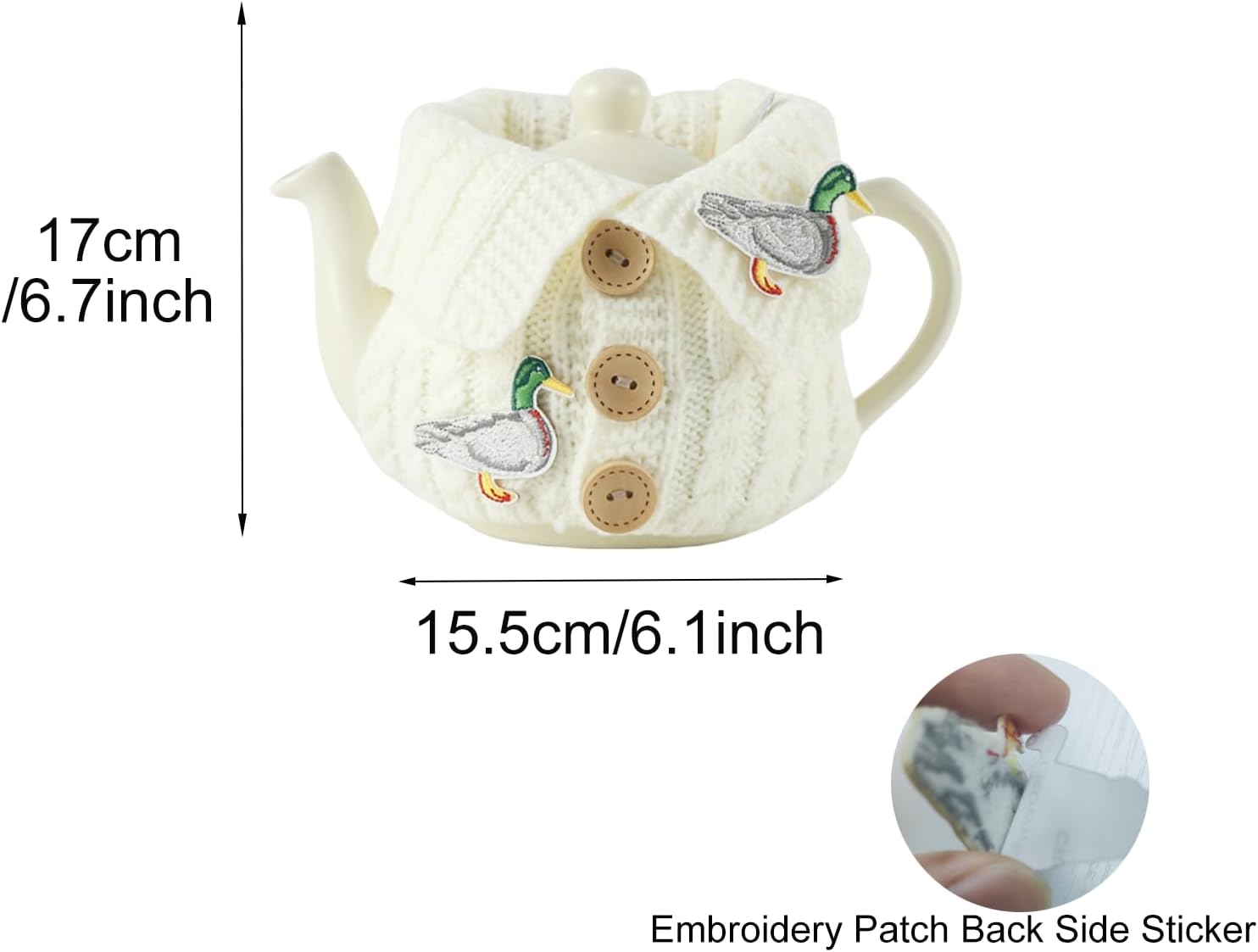 2 Cups 500-600ml Tea Cozy for Teapot,Acrylic Tea Pot Cozy With Embroidery Patch,for Gift Cup Cozy Home Kitchen Decorative,Not include teapot (WHITE-DUCK)
