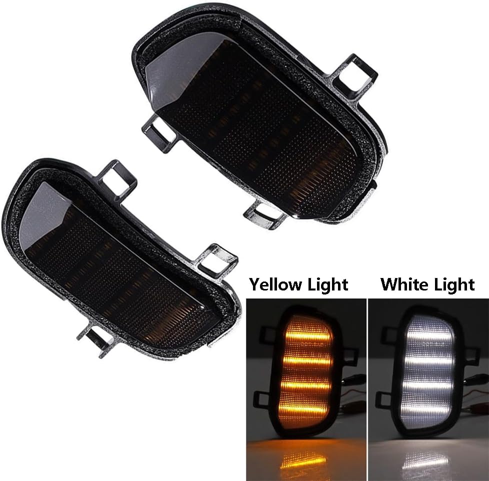 Side Mirror Turn Signal Light, Compatible with Chevrolet Silverado 1500, 1500 LD Compatible with GMC Sierra 1500, Smoke Lens Dynamic Amber + Solid White Light LED Turn Signal Puddle Light