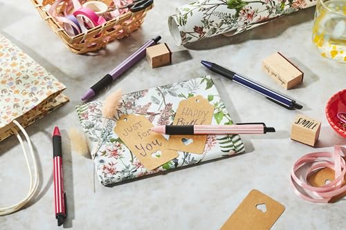 STABILO - Druck-Kugelschreiber - pointball NatureCOLORS Wildflower - 4er Pack - burgunderrot, preußischblau, grauviolett, rouge - Schreibfarbe blau