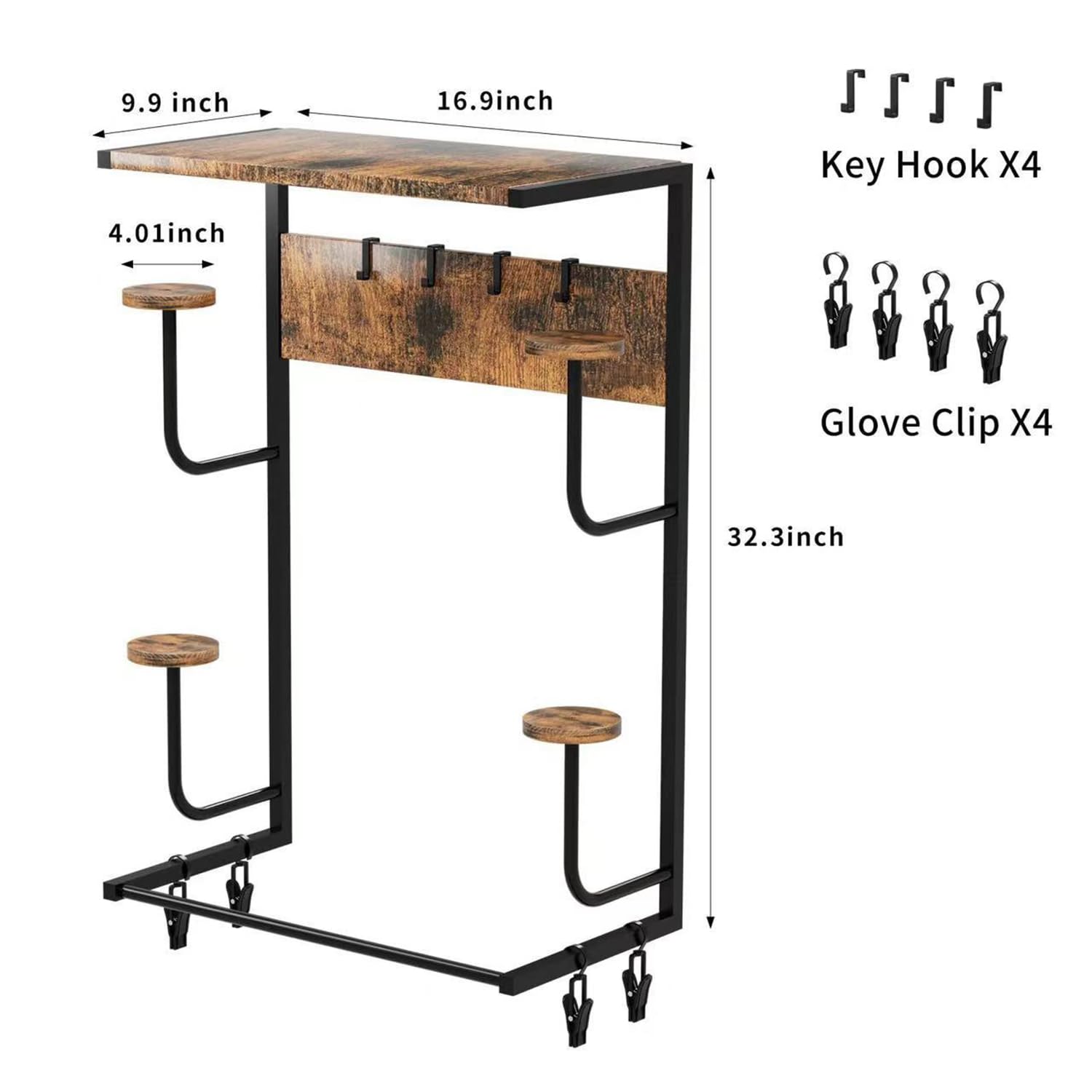 Helmhalter Wandhalterung, Motorradhelmhalter mit 4 Handschuhchips und Haken, Helmständer aus Eisenholz Helmhalterung Display Organizer für Helme, Ausrüstung, Kleidung,Zubehör,42 x 82 x 25cm