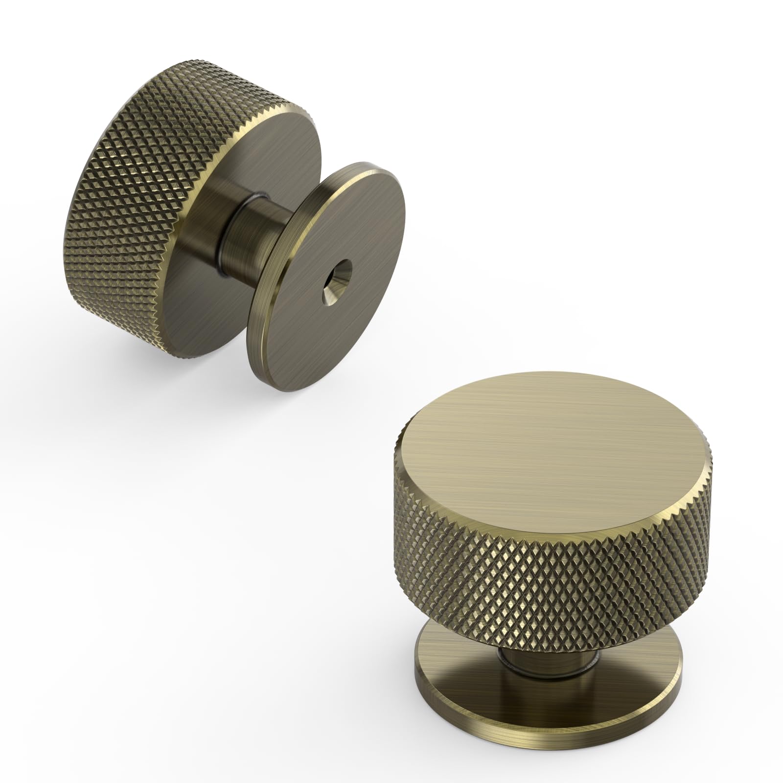 Amerdeco 10 Pack Brushed Antique Brass Cabinet Knobs Single Hole Cabinet Pulls 1.2 Inch Diameter Round Drawer Knobs and Pulls for Bathroom Cabinets AM006 — image 1