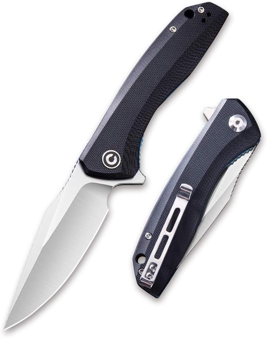Liner Lock Folding Knife Baklash 3.5" Satin Blade G10 Handles, Reversible Pocket Clip C801C (Black)